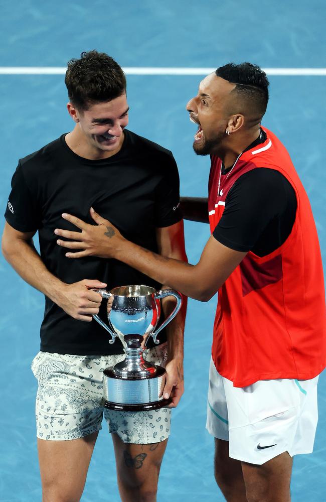 Nick Kyrgios and Thanasi Kokkinakis won the men’s doubles final on Rod Laver Arena in 2022. Picture: Mark Stewart