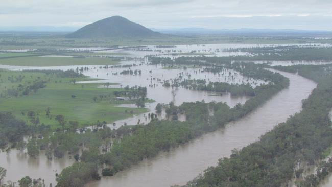 The site of the proposed Baralaba south coal mine in flood, which community group Save the Dawson illustrates a potential environmental disaster if the mine is approved.