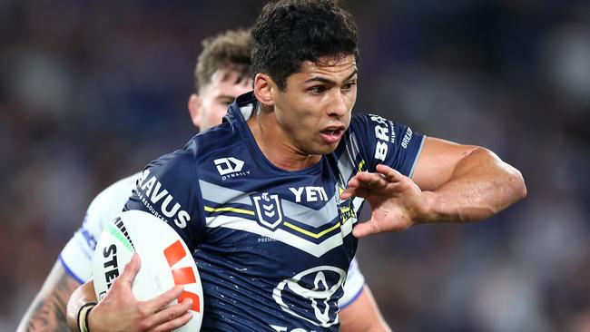 SYDNEY, AUSTRALIA - SEPTEMBER 07: Heilum Luki of the Cowboys in action during the round 27 NRL match between Canterbury Bulldogs and North Queensland Cowboys at Accor Stadium, on September 07, 2024, in Sydney, Australia. (Photo by Mark Nolan/Getty Images)