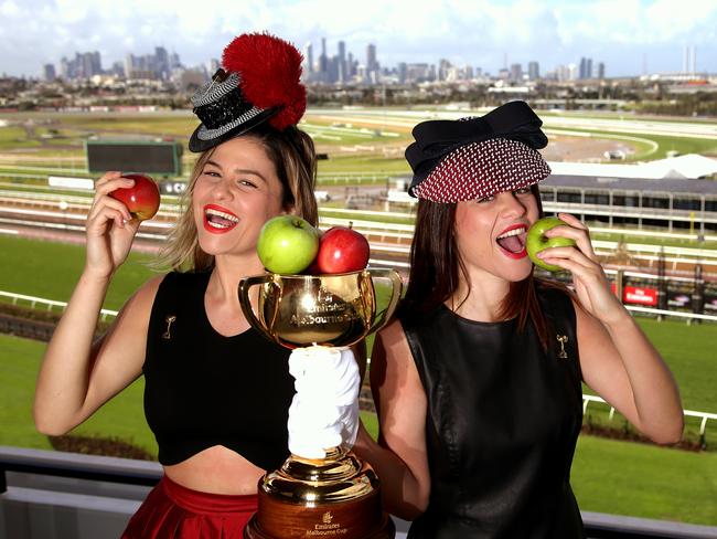 My Kitchen Rules twins Helena (left) and Vikki Moursellas are the new ambassadors for charity SecondBite, a partner of the Spring Racing Carnival. Picture: Hamish Blair