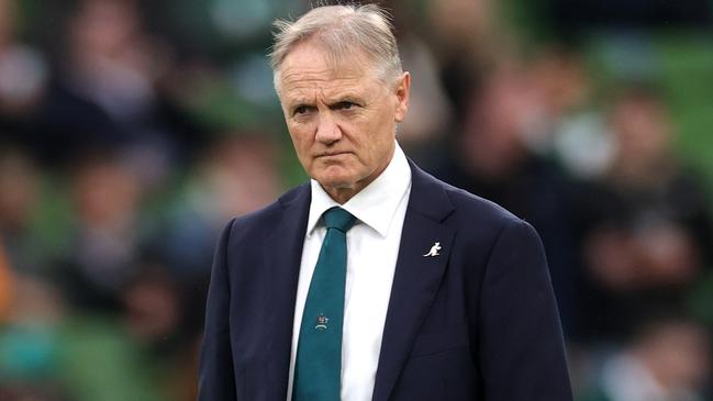 DUBLIN, IRELAND - NOVEMBER 30: Joe Schmidt, Head Coach of Australia, looks on prior to the Autumn Nations Series 2024 match between Ireland and Australia at Aviva Stadium on November 30, 2024 in Dublin, Ireland. (Photo by David Rogers/Getty Images)