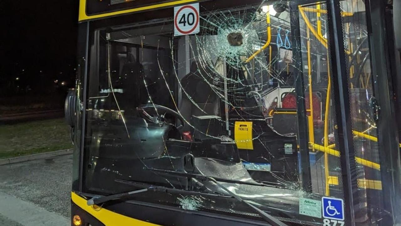 The aftermath of Wednesday night's rock-throwing incident on the East Derwent Highway, one rock piercing through the windshield. Picture: supplied.