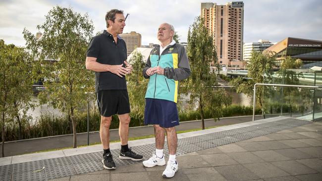 Then opposition leader Steven Marshall with former Liberal prime minister John Howard ahead of the 2018 state election. Picture: Mike Burton