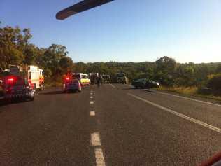 A woman has died in a crash on the New England Highway. Picture: Courtesy RACQ CareFlight Rescue