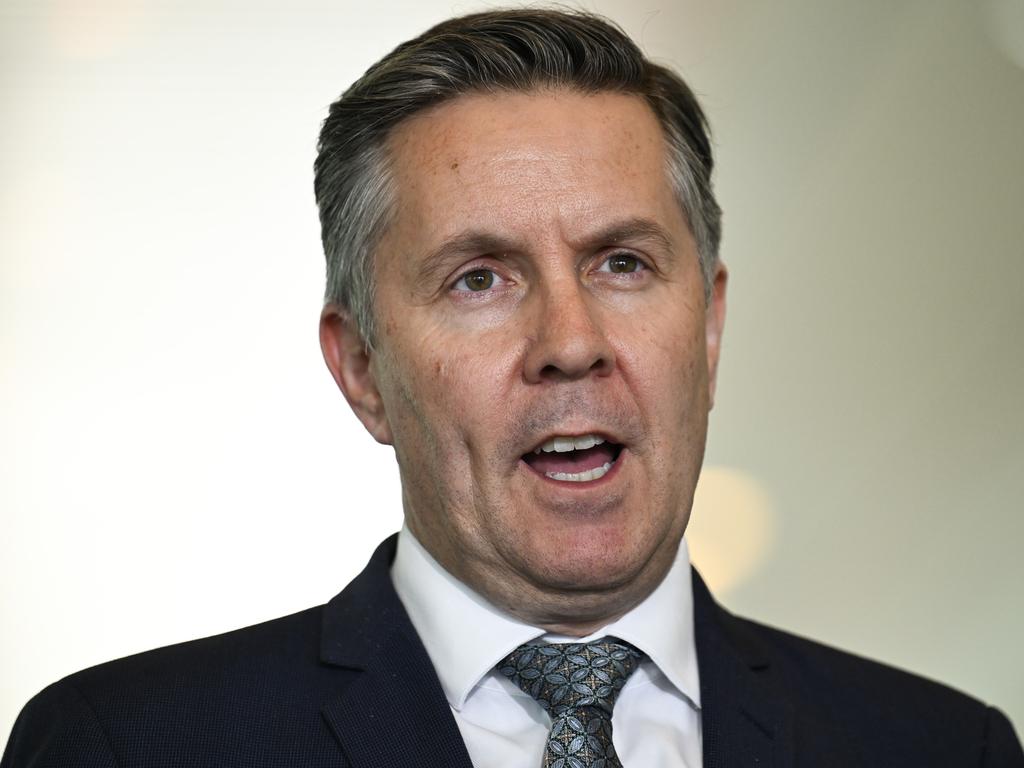 Minister for Health and Aged Care Mark Butler holds a press conference at Parliament House in Canberra. Picture: NewsWire / Martin Ollman