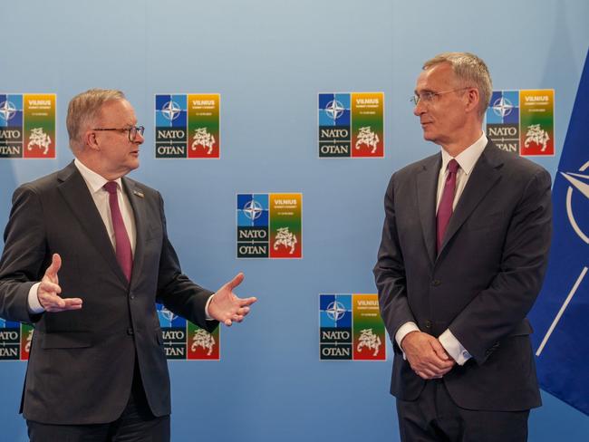 Australian Prime Minster Anthony Albanese and Secretary General Jens Stoltenberg at NATO.  Picture: Twitter