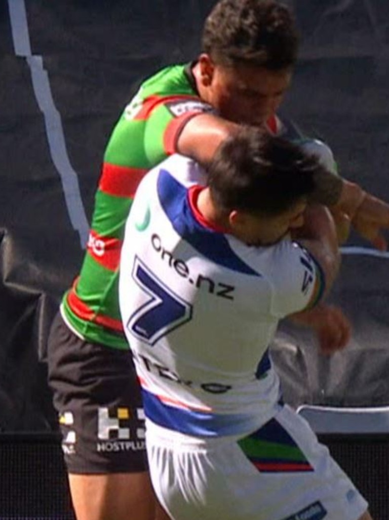 Latrell Mitchell elbows Shaun Johnson.