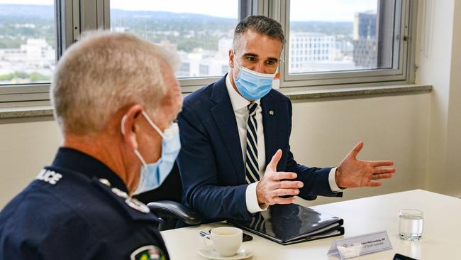 Premier Peter Malinauskas with Police Commissioner Grant Stevens at the meeting. Picture: NCA NewsWire / Brenton Edwards