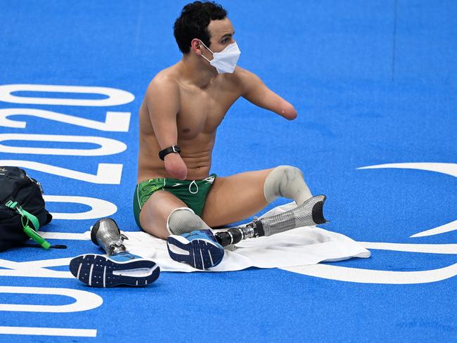 Ahmed Kelly of Team Australia watches on during swimming competition. Picture: Getty Images for International Paralympic Committee