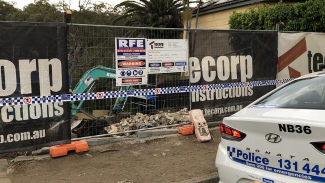 Police cordoned off the demolition site after an excavator uncovered the human skull. Picture: Supplied