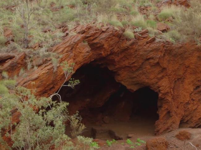 Rock shelters in Juukan Gorge, located in in Western Australia's Pilbara region. The caves in the Juukan Valley were excavated for archeological remains in 2014.