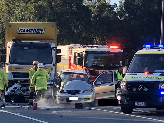 Emergency services at the scene of a serious traffic crash at Redland Bay this afternoon. Picture: Judith Kerr