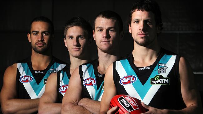 Port Adelaide's future stars (l-r) Alipate Carlile, Hamish Hartlett, Robbie Gray and Travis Boak at Alberton.