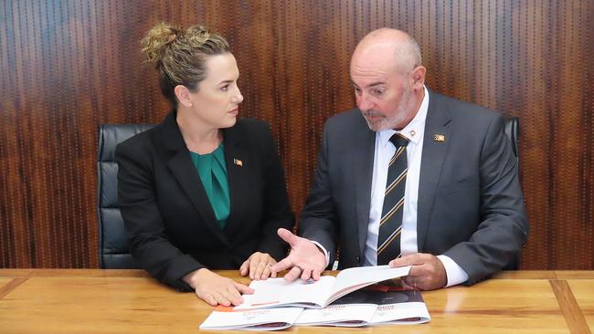 Northern Territory Chief Minister Lia Finocchiaro and Treasurer Bill Yan. The CLP will deliver the NT Budget 2025-26 on May 13, promising a record spend on law and order. Picture: Fia Walsh.