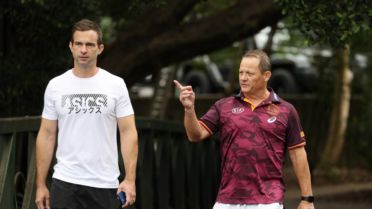 Broncos CEO Dave Donaghy (left) has worked hard to address Brisbane’s salary cap with new head of football Ben Ikin and coach Kevin Walters (right)