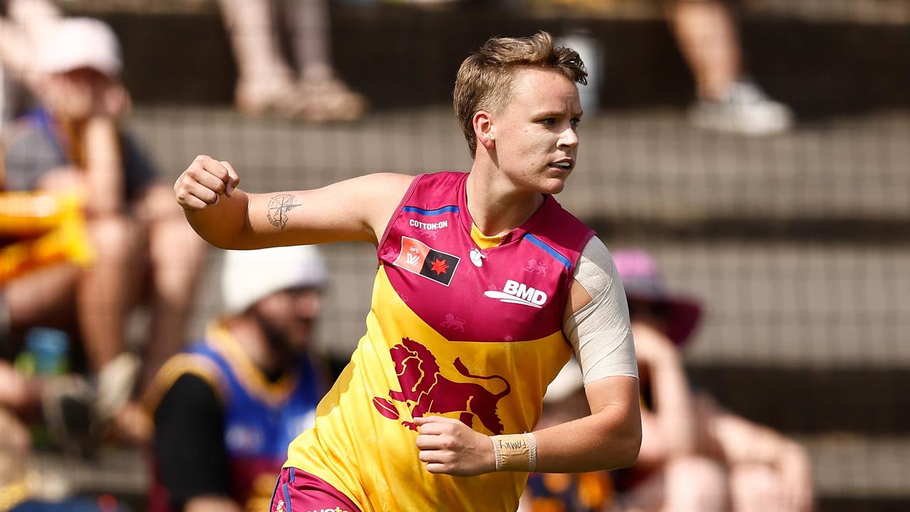 Brisbane spearhead Dakota Davidson will play her 50th game in the preliminary final against Geelong at Brighton Homes Arena on Saturday night. Picture: Michael Willson / Getty Images