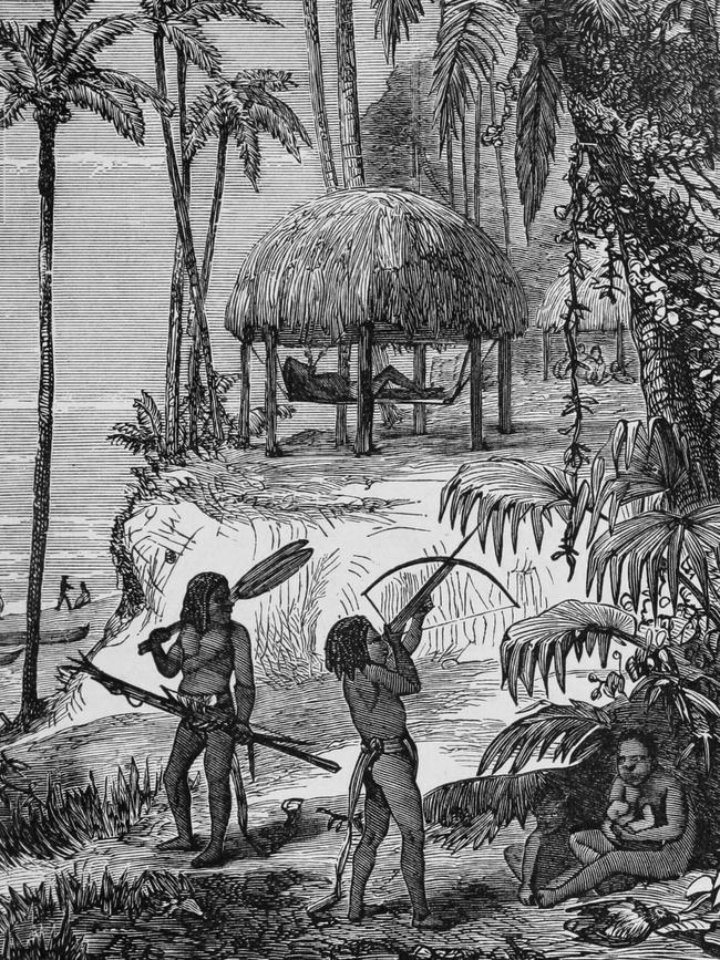 A print from 1877 which depicts people and architecture in the Nicobar Islands. Picture: Smith Collection/Gado/Getty Images