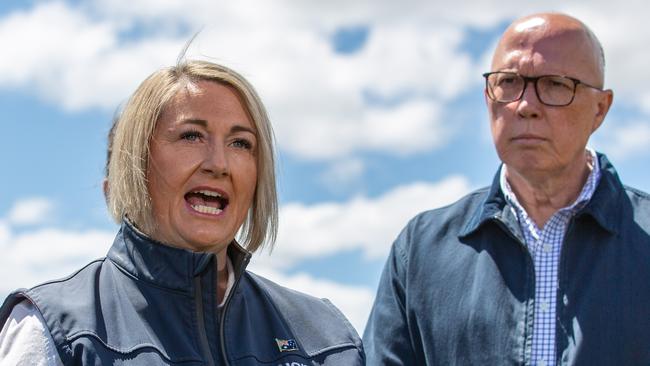 Liberal candidate for Lyons, Susie Bower with leader of the opposition, Peter Dutton. Picture: Linda Higginson