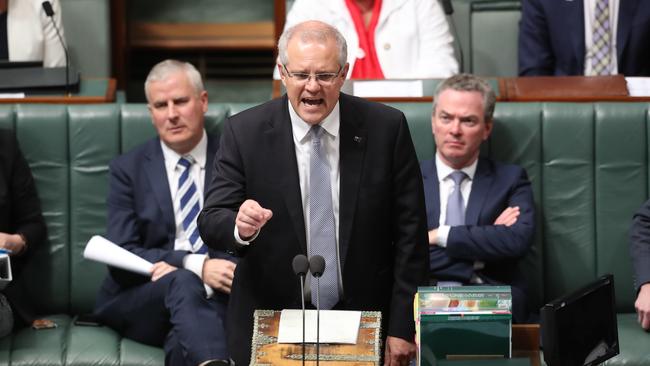 Prime Minister Scott Morrison in Question Time in the House of Representatives chamber, Parliament House in Canberra. Picture Kym Smith