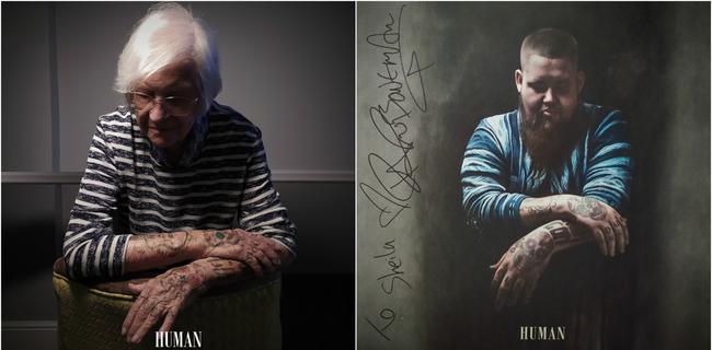 Sheila inked up for her photo shoot to recreate the album cover for Human by Rag ‘’ Bone Man. Picture: @robertspeker / Sydmar Lodge