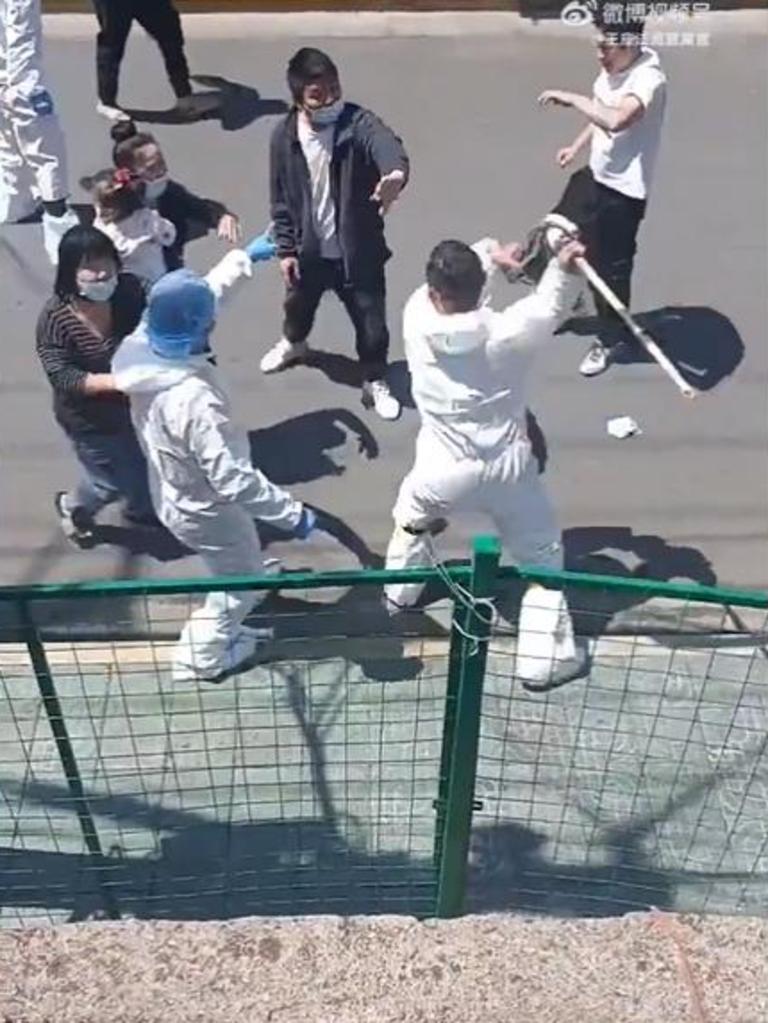 An angry scuffle takes place in Shanghai. Picture: Twitter