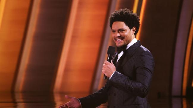 Host Trevor Noah couldn’t resist a subtle gag at Will Smith’s expense. Picture: Getty