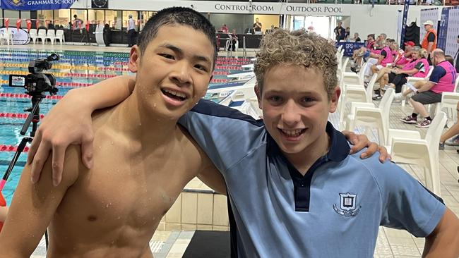 Max Gao of BGS is congratulated by a teammate.