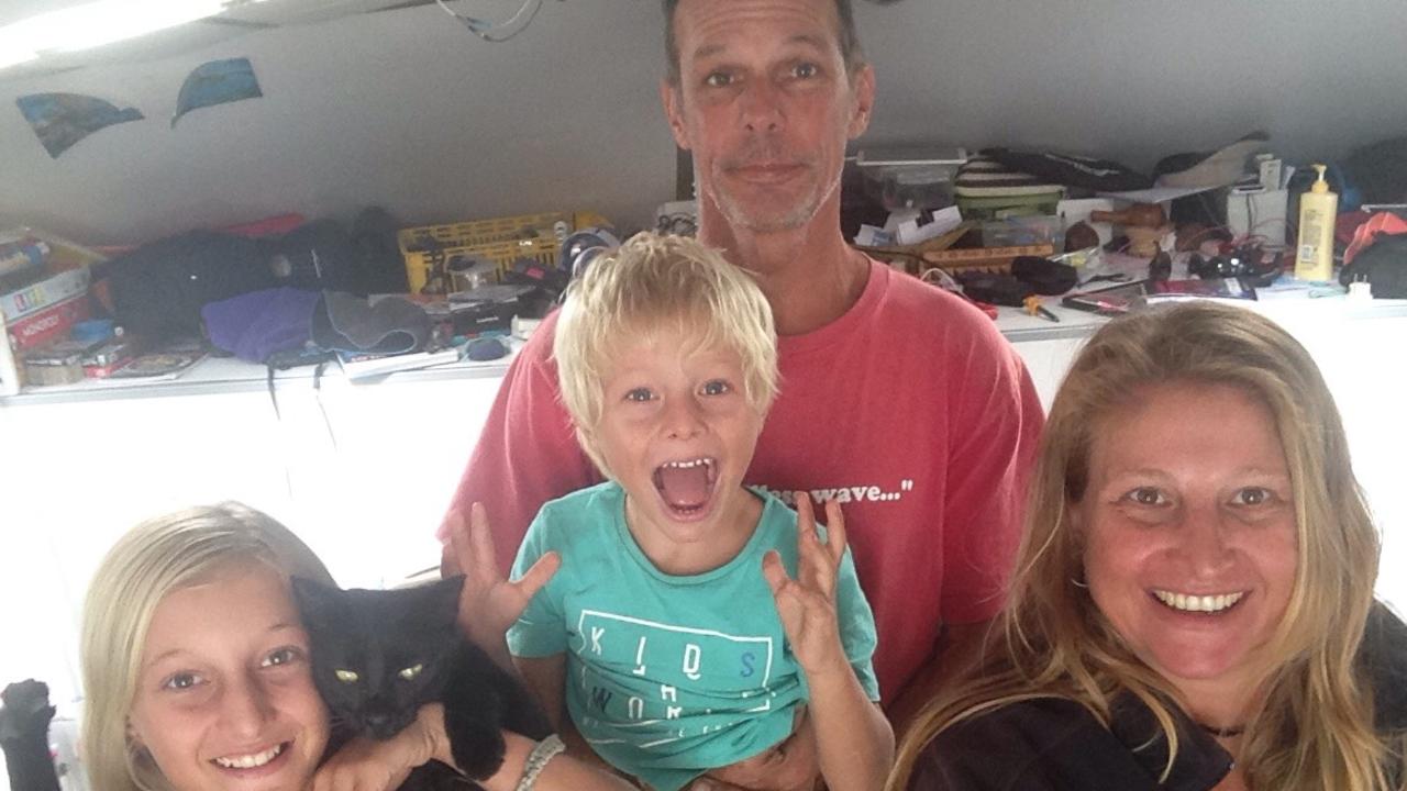Australians Louise and Lachlan Turner with their children Siara and Kai and their cat Spook.