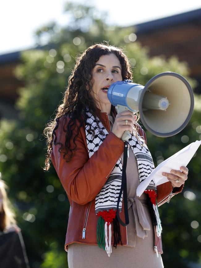 Randa Abdel-Fattah speaking at a pro-Palestine protest in Sydney last year. Picture: Richard Dobson