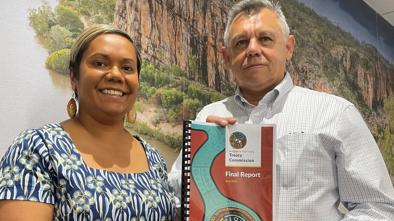 Selena Uibo and Tony McAvoy with the Treaty report that was tabled in June 2022. Picture: Supplied