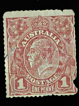 A World War 1 penny stamp and its message on the back. 