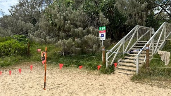 Queensland Police has confirmed a deceased man was found inside a tent at Mooloolaba Beach on Thursday, January 12. Picture: Matt David/@shorebreakblue