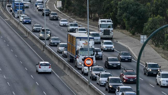 South Eastern Freeway traffic downtrack near the toll gate. Picture: AAP/Brenton Edwards