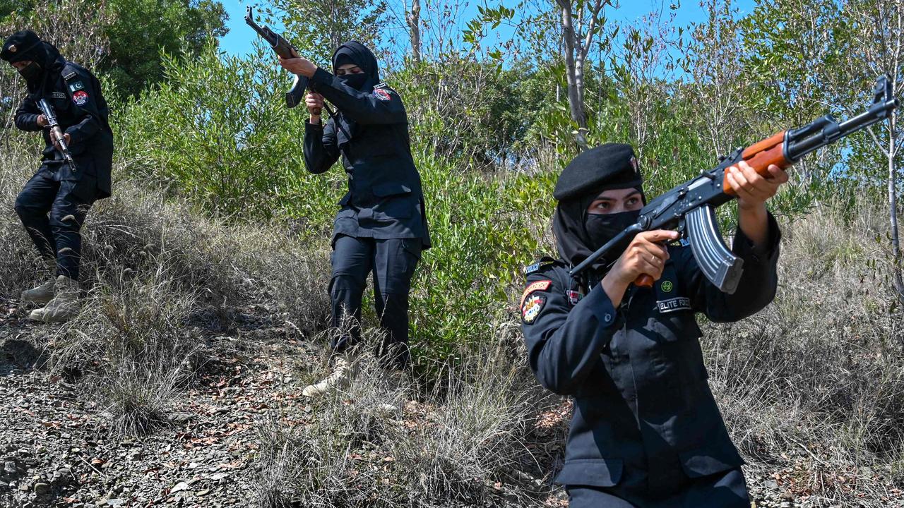Elite women commandos participate in an exercise at a police training centre in Pakistan. Picture: Abdul Majeed/AFP