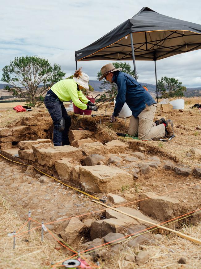 Archaeology students Mary-Clare Conheady-Barker and Kieran McGee at the site of the former Picton convict probation station. Picture: OSBORNE IMAGES