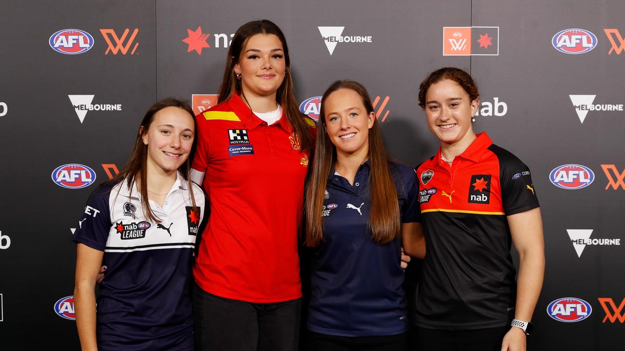 Rylie Wilcox, Fleur Davies, Jasmine Fleming and Amber Clarke. Picture: Dylan Burns/AFL Photos via Getty Images