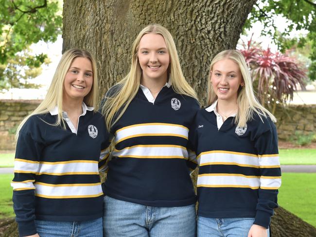 Mount Gambier High School's top 3 highest ATAR achievers Zarly Jones, Dux Amber Thompson and Alice Tentye. Picture: Jessica Dempster