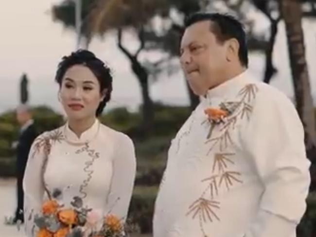 Convicted Sydney fraudster Sam Cassaniti and his wife Thi Linh Trinh at their 2023 wedding in Vietnam. Picture: HD Media's YouTube channel