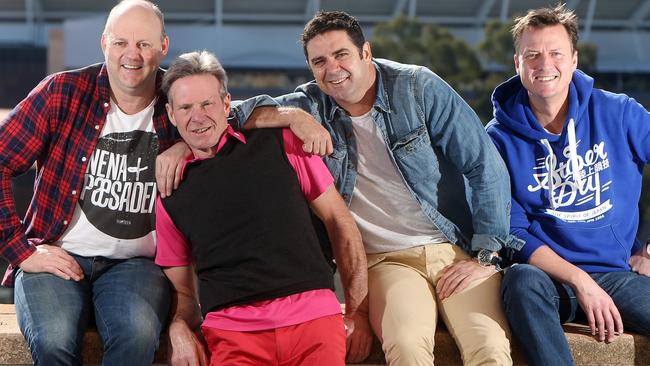 The Footy Show stars Billy Brownless, Sam Newman, Garry Lyon and James Brayshaw in 2014. Picture: Calum Robertson