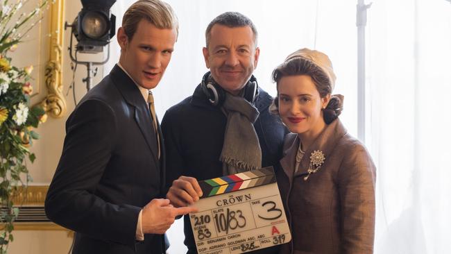 Way back when … Matt Smith, Peter Morgan and Claire Foy on the first season of the lavish series. Picture: Supplied