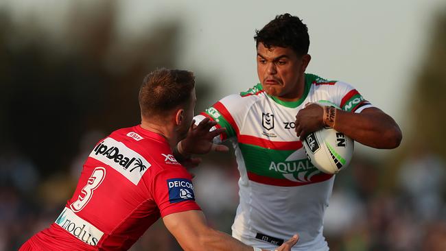 We saw glimpses of Latrell Mitchell’s best, but he struggled under the high ball. Picture: Getty Images.