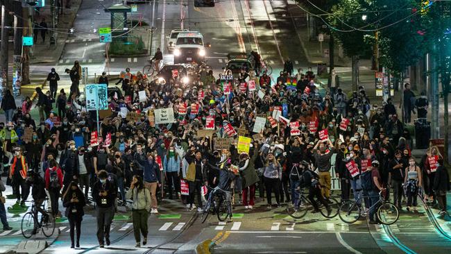 BLM protesters march to the Seattle Police Department. Picture: AFP.