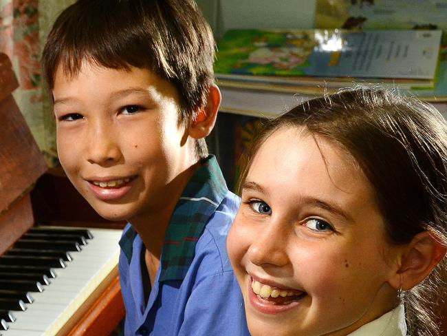 Robertson State School students will perform at a special Anzac Day concert at Brooklands Retirement Village during the lead-up to Anzac Day. Music captains Ethan Morrison and Grace Farmer are looking forward to it. Picture: Peter Cronin