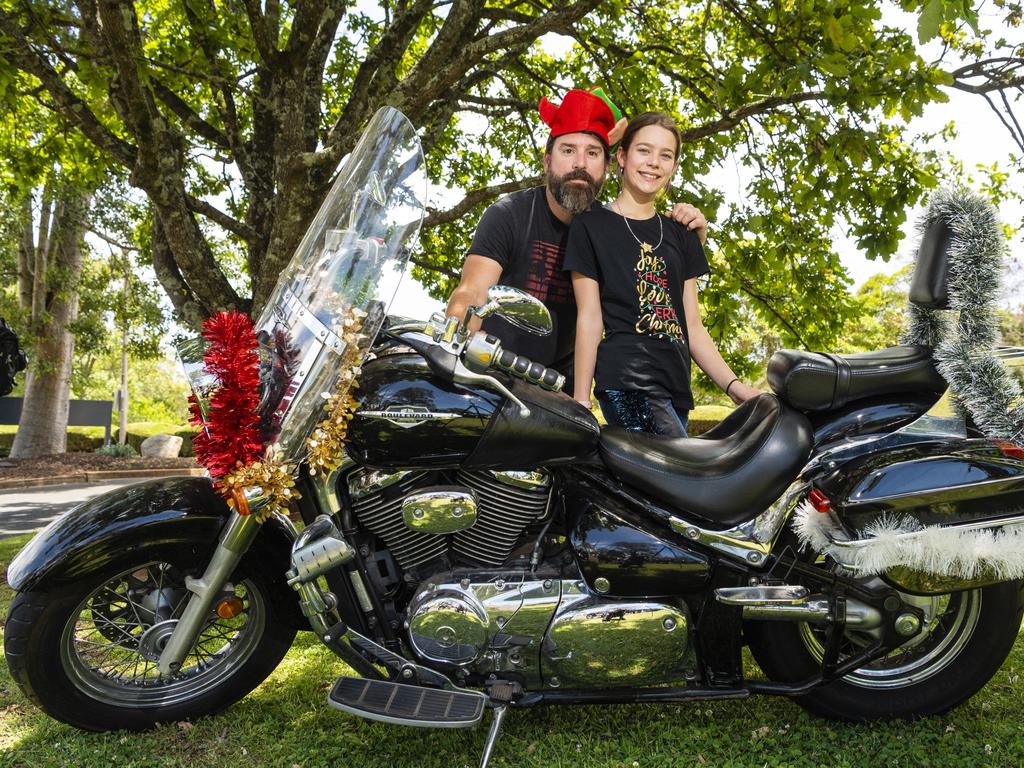 Oakey riders Kate and Craig Richards at Picnic Point for the Toowoomba Toy Run hosted by Downs Motorcycle Sporting Club, Sunday, December 18, 2022.