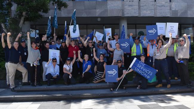 About 50 union members and council workers attended the protest on Thursday morning. Picture: Jessica Baker