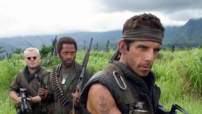 Jack Black, Robert Downey Jnr and Ben Stiller in Tropic Thunder.