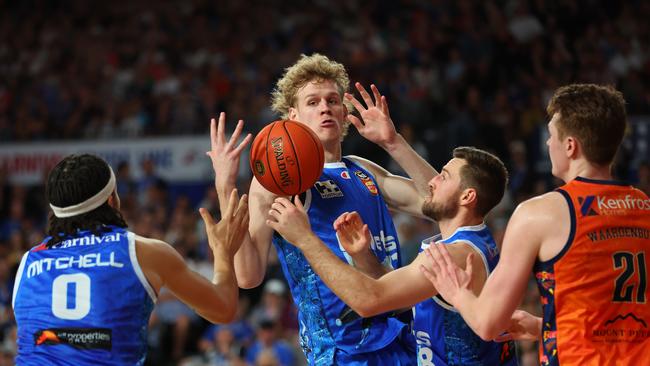 Rocco Zikarsky shone for the Brisbane Bullets, keeping his side in the game through the second half. Picture: Chris Hyde/Getty Images