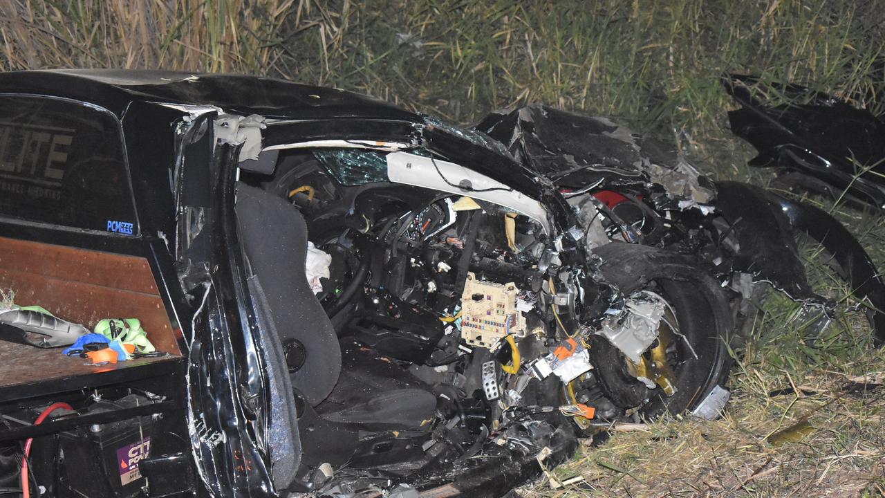 Tragic scenes at a fatal crash on the Bruce Highway near Pindi Pindi. Picture: Lillian Watkins