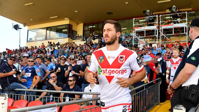 Ben Hunt of the Dragons runs onto the field at the start of the Round 3 NRL match between the Gold Coast Titans and the St George-Illawarra Dragons at Clive Berghofer Stadium in Toowoomba, Queensland, Sunday, March 25, 2018. (AAP Image/Darren England) NO ARCHIVING, EDITORIAL USE ONLY