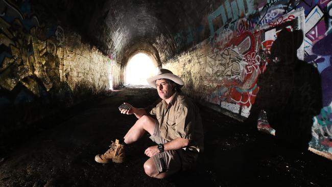 Ernest Junction railway tunnel is a heritage-listed former railway rumoured to be haunted. Marc Jacewicz the Travelling Bushman reckons it should become the Gold Coast's newest tourist attraction. Picture Glenn Hampson